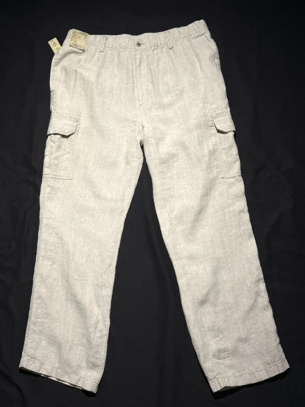 Caribbean Mens Linen Pants 42/32 Ivory Drawstring Cargo Pockets NEW With Tags